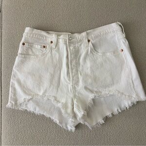 Levi's White Jean Shorts with Frayed Hem